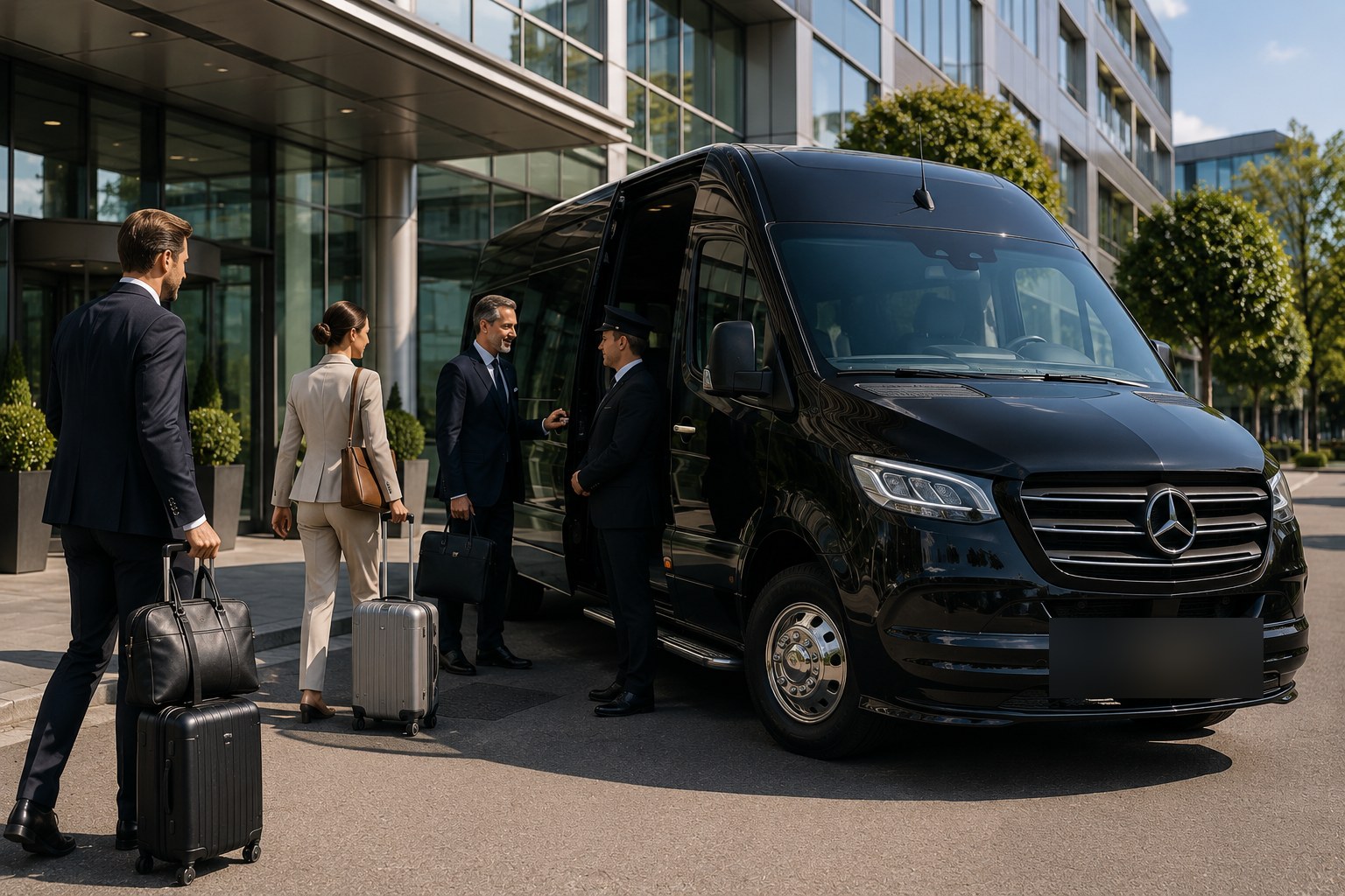 Prise en charge VTC luxe devant un hôtel parisien